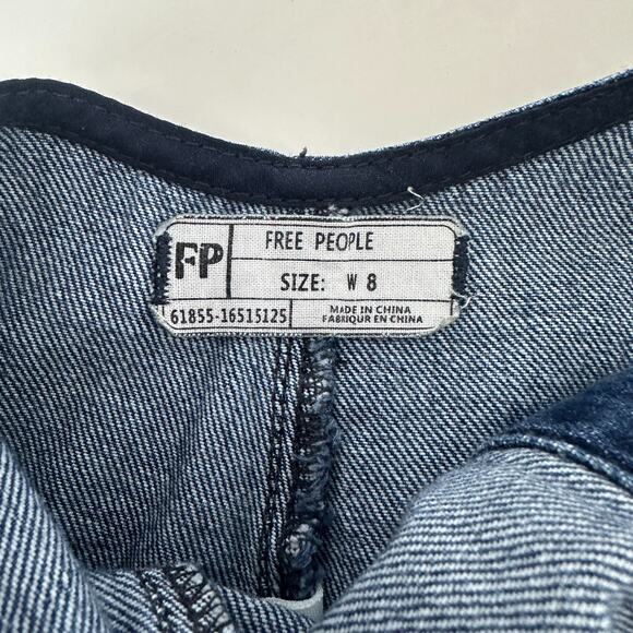 Free People Denim Jumpsuit 8 Blue Flared Halter One Piece Low Back 70s Retro - Picture 9 of 11